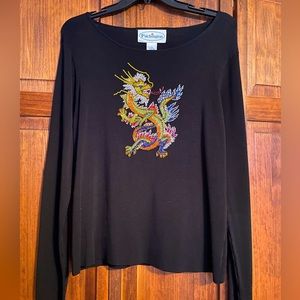 Intricate Beaded Dragon Long-Sleeved Top